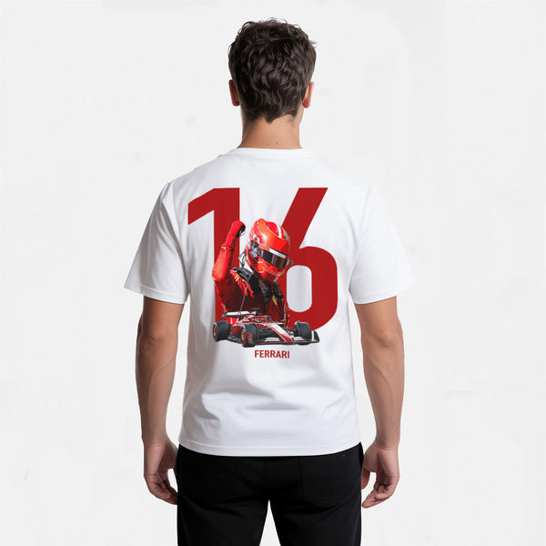 T-shirt F1 Ferrari Charle Leclerc blanc de dos