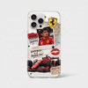 Coque iPhone Charles Leclerc F1 transparente Tourismo Clothing, détail du collage racing