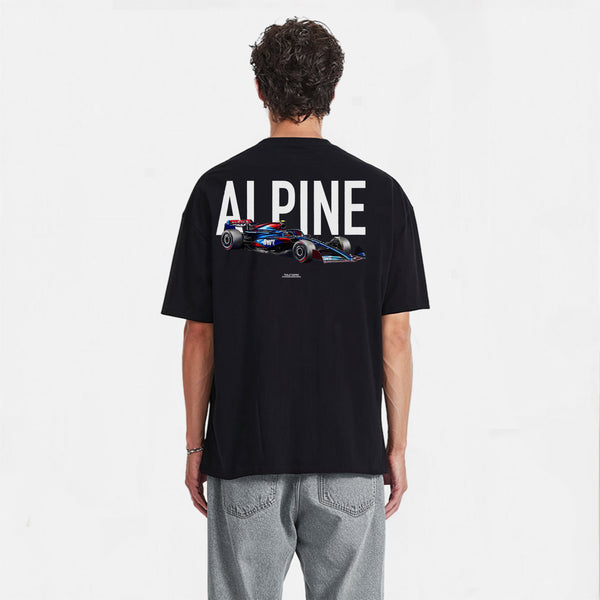 t-shirt noirF1 alpine bleu et rouge de dos