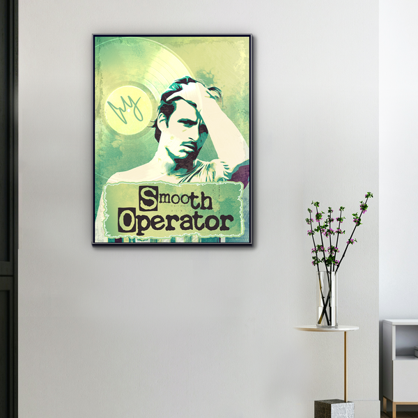 Toile murale F1 Carlos Sainz Smooth Operator accrochée dans un salon moderne avec cadre noir