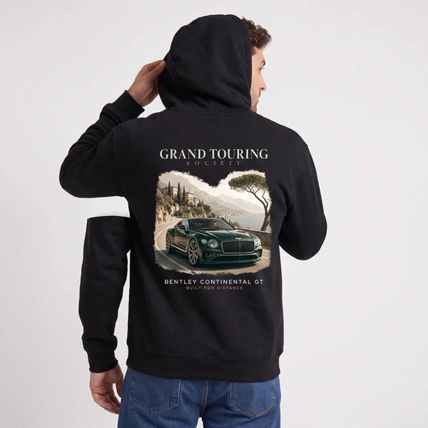 Sweat Bentley Continental GT Grand Touring Society noir à capuche, visuel vu de dos