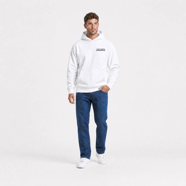 Sweat F1 Charles Leclerc Signature blanc vu de face en plan large avec logo Tourismo