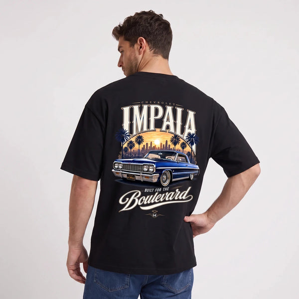 T-shirt Chevrolet Impala 1964 Built for the Boulevard noir porté de dos