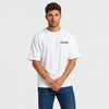 T-shirt F1 George Russell Signature blanc vu de face en plan rapproché avec logo Tourismo