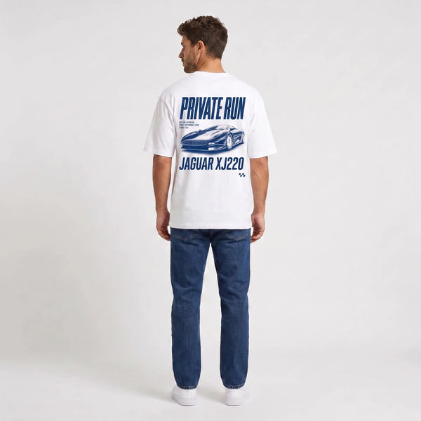 T-shirt Jaguar XJ220 blanc vu de dos avec design Private Run