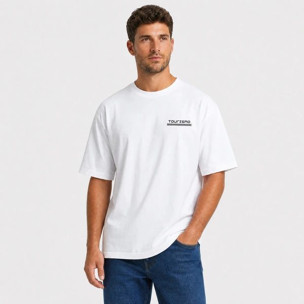 T-shirt Jaguar Xj220 Private Run blanc vu de face en plan rapproché avec logo Tourismo