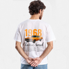T-shirt blanc Chevy Nova 1968 avec voiture orange imprimée dans le dos