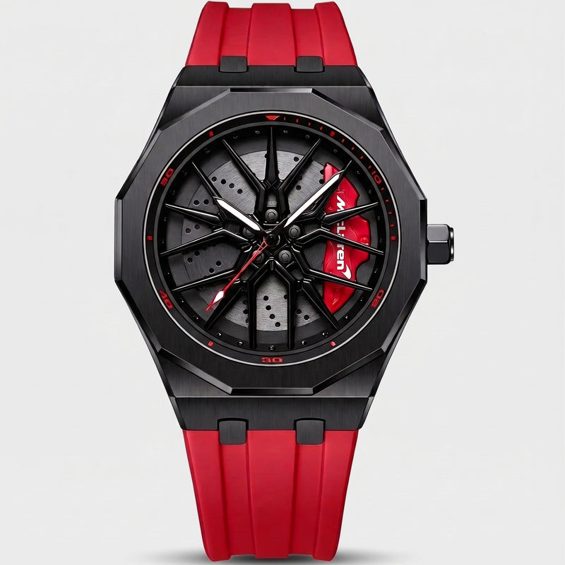 McLaren 720 Uhr von vorn, drehbares 3D Felgen Zifferblatt