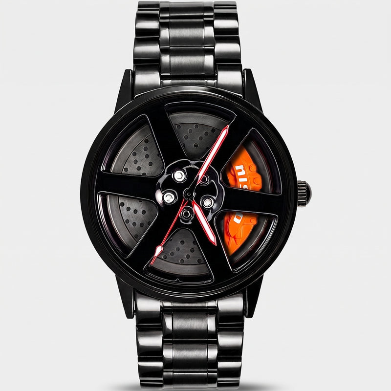 Nissan GT-R Uhr von vorn, drehbares 3D Felgen Zifferblatt