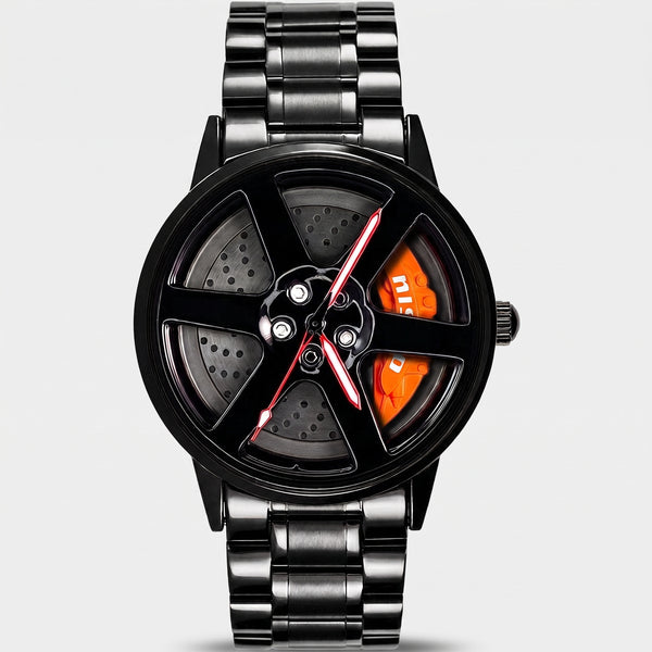 Nissan GT-R Uhr von vorn, drehbares 3D Felgen Zifferblatt
