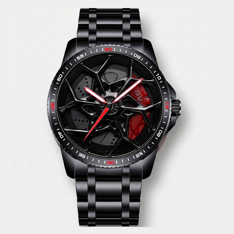 Lamborghini SV Uhr von vorn, drehbares 3D Felgen Zifferblatt