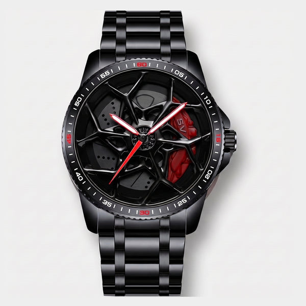 Lamborghini SV Uhr von vorn, drehbares 3D Felgen Zifferblatt
