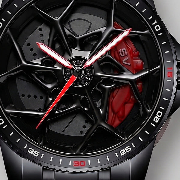 Nahaufnahme der Felge und des gravierten Bremssattels SV, Lamborghini SV Uhr