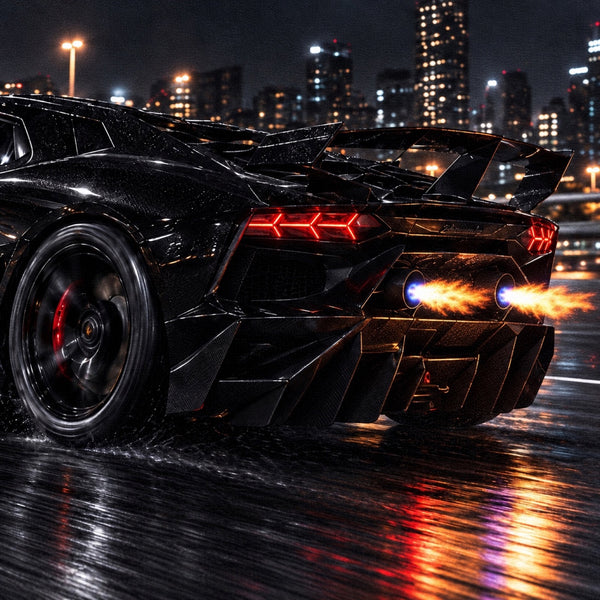 Tapis de souris Lamborghini Aventador SVJ noire, détail carré du visuel imprimé.
