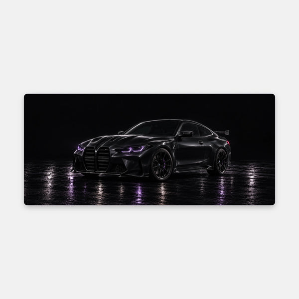 Mauspad BMW M4 violette Lichter, flach liegend von oben