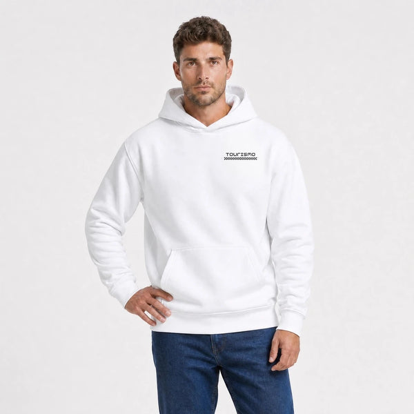 Sweat Dodge Demon 170 Last Call blanc vu de face en plan rapproché avec logo Tourismo