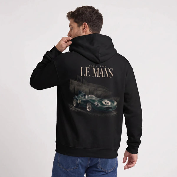 Jaguar D-Type Le Mans N°6: Born for Le Mans Sweatshirt, schwarz, getragen, Rückansicht