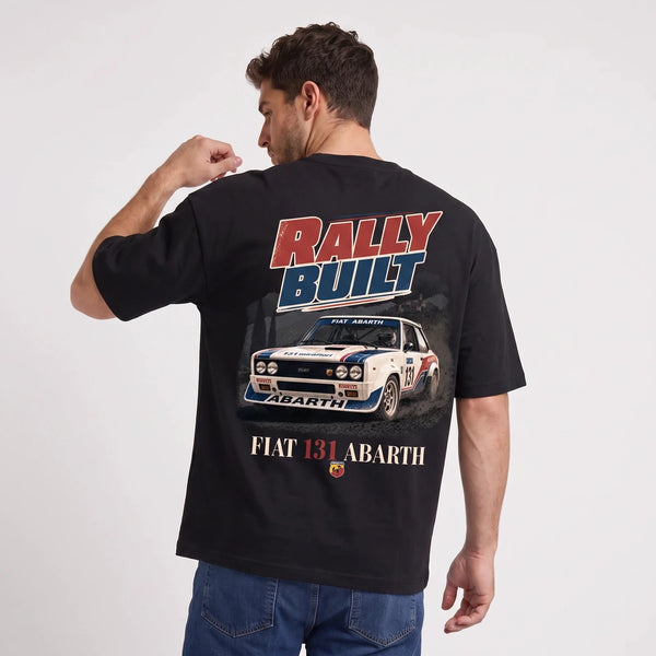 T-shirt Fiat 131 Abarth noir, voiture de rallye vue de dos