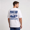 T-shirt Jaguar XJ220 blanc porté de dos en plan large avec print Private Run