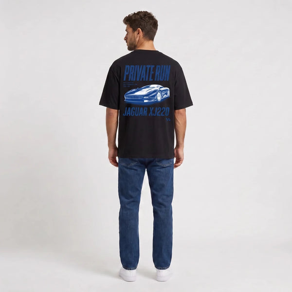T-shirt Jaguar XJ220 noir vu de dos avec design Private Run
