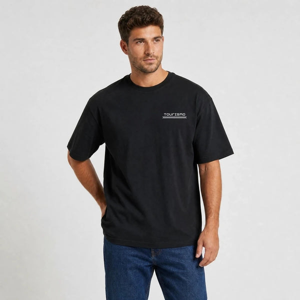 T-shirt Jaguar Xj220 Private Run noir vu de face en plan rapproché avec logo Tourismo