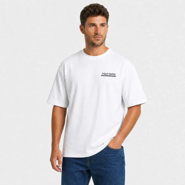 T-shirt Lancia Delta Integrale blanc vu de face en plan rapproché avec logo Tourismo
